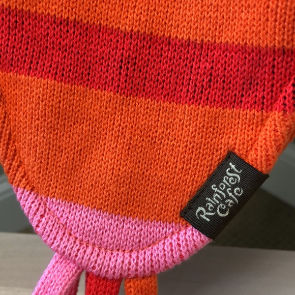 Rainforest Cafe Earflap Hat Knit Animal Paw Print Pink Orange Tassels One Size - Picture 5 of 9